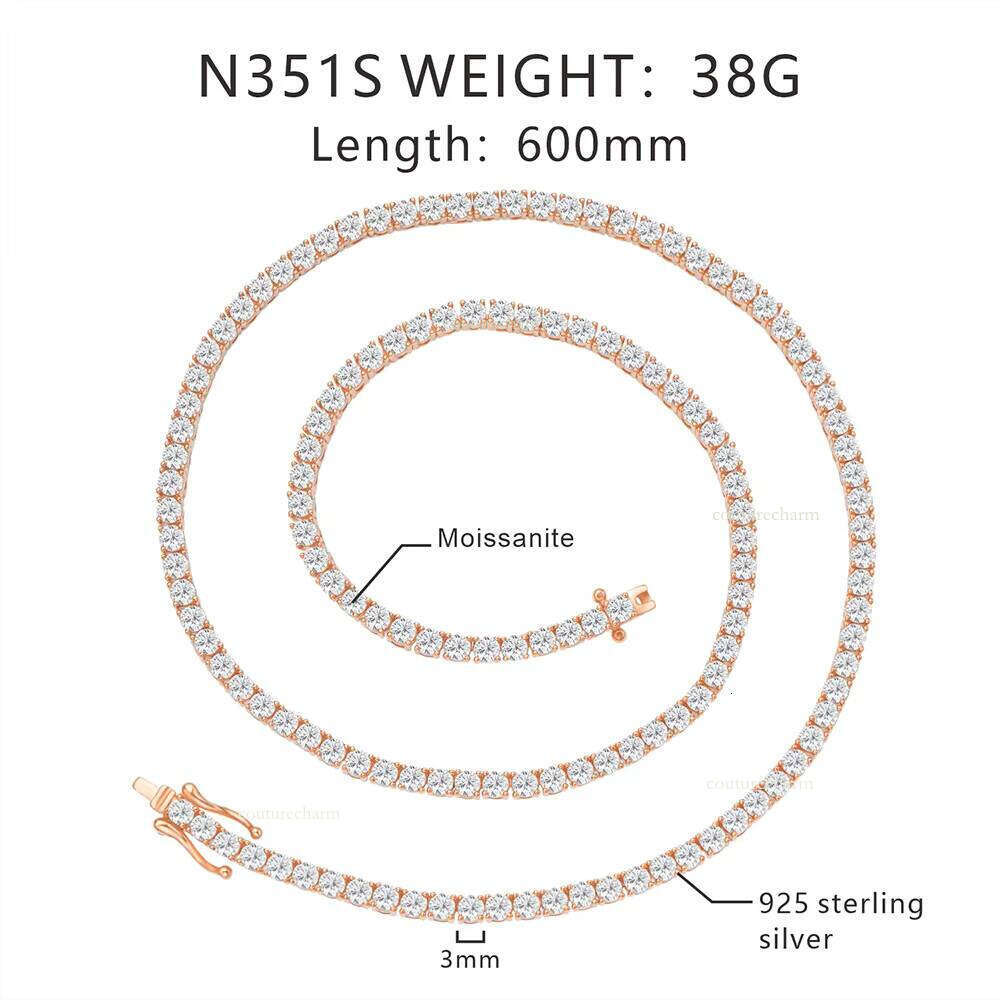 Moissanite Tennis Chain Women's VVS Ice Lab Men's Necklace White Gold Plated Sterling Sier