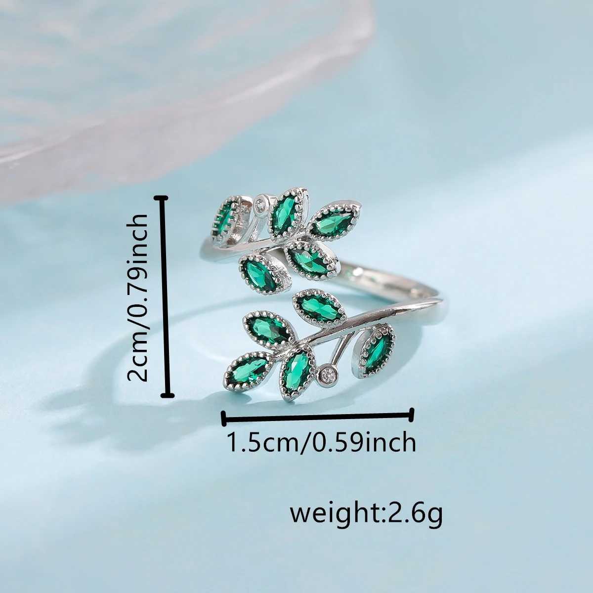 New Fashion Green Crystal Leaves 925 Sterling Silver Personality Temperament Creative Exquisite Opening Rings R376 XJ250707