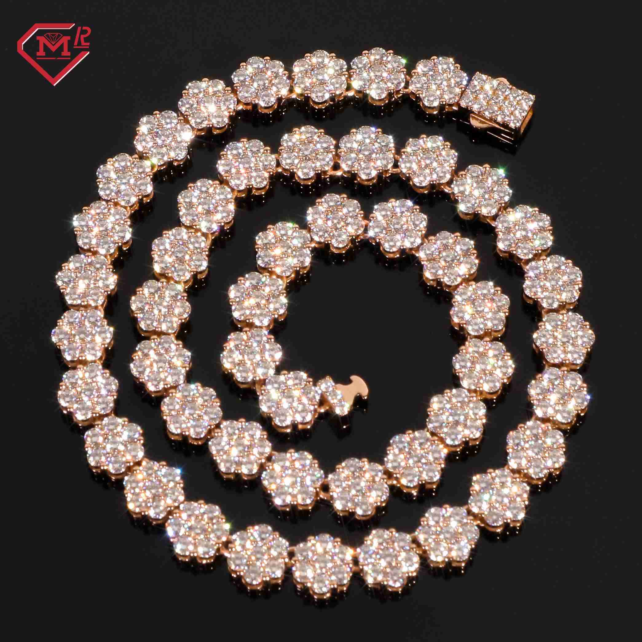 Pass Diamond Test Tennis Chain Necklace Bracelet Hip Hop 925 Silver Rose Gold Flower Moissanite Tennis Chain