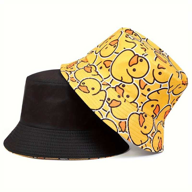 Fashion hip hop two-sided bucket hat for women and men Panama Bucket Hat with Little Yellow Duck Print Fisherman hats for outdoor fishing Sun Hat Y250