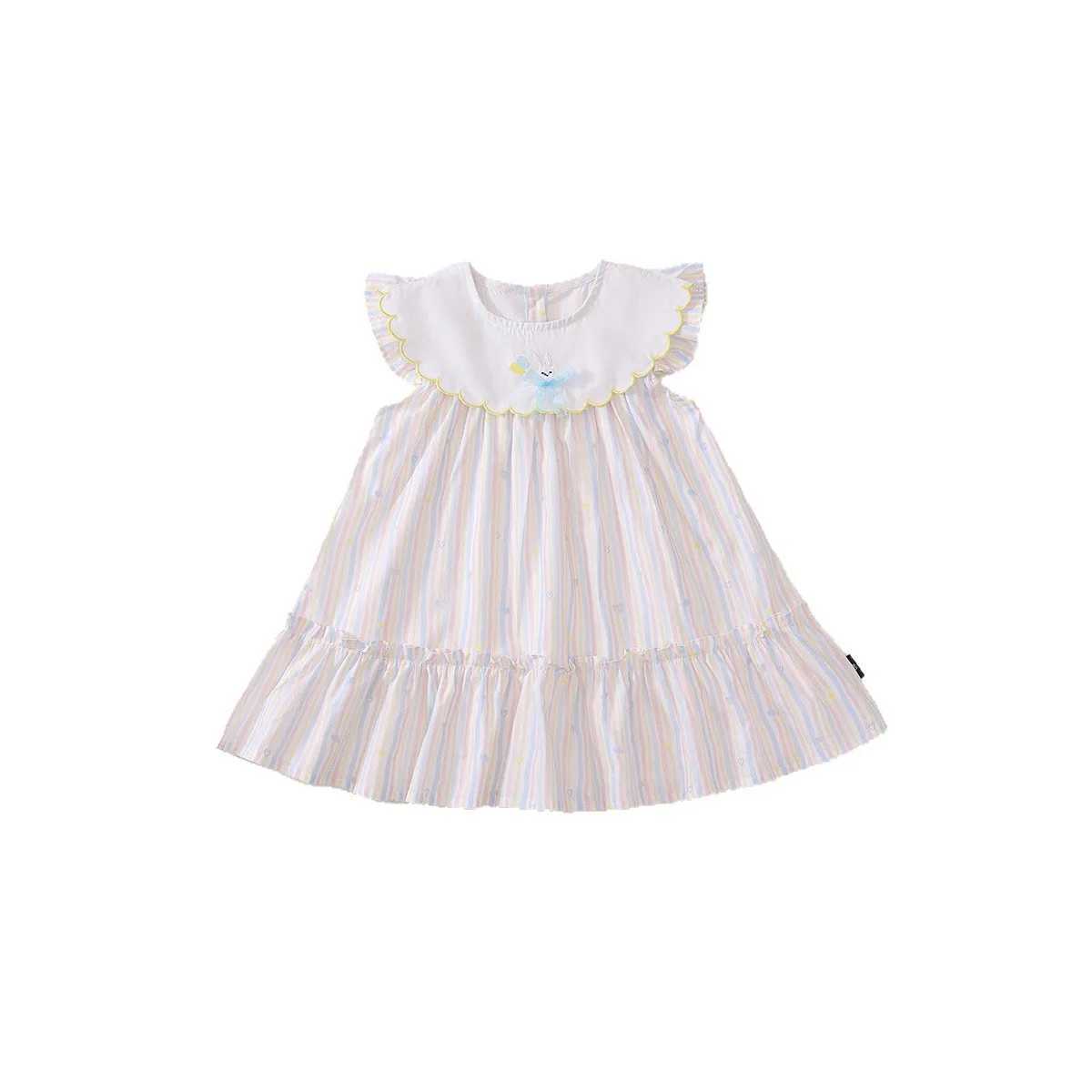 Girls Striped Embroidered Dress 2025 New Summer Baby Korean Version Cute Little Flying Sleeve Princess Dress R250707