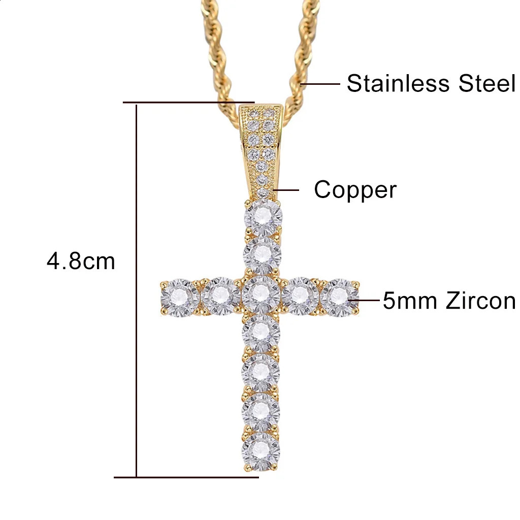 45mm Iced Out CZ Cross Pendant Necklaces for Women Men Punk Hiphop Rope Stainless Steel Chain on Neck Rapper Jewelry OHP003 250707