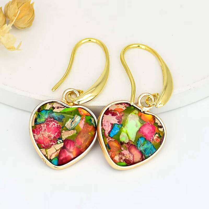 Creative Heart-Shaped Mixed Color Imperial Trendy Natural Stone Earrings