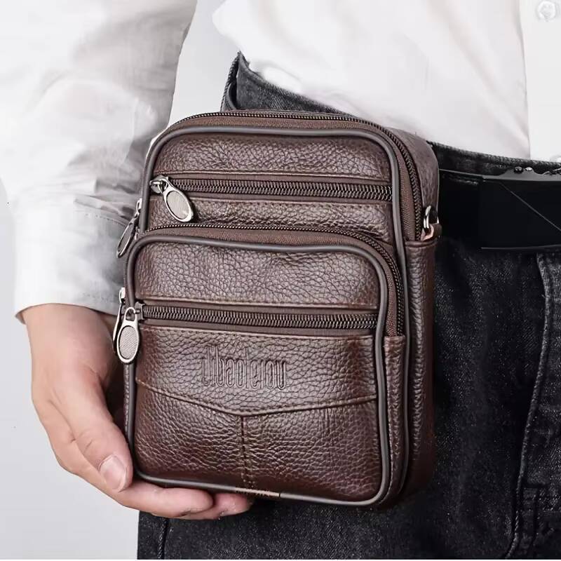 Mens New Genuine Leather Crossbody Vertical Trendy Multifunctional Shoulder Briefcase Casual Travel Messenger Bag ddmynov