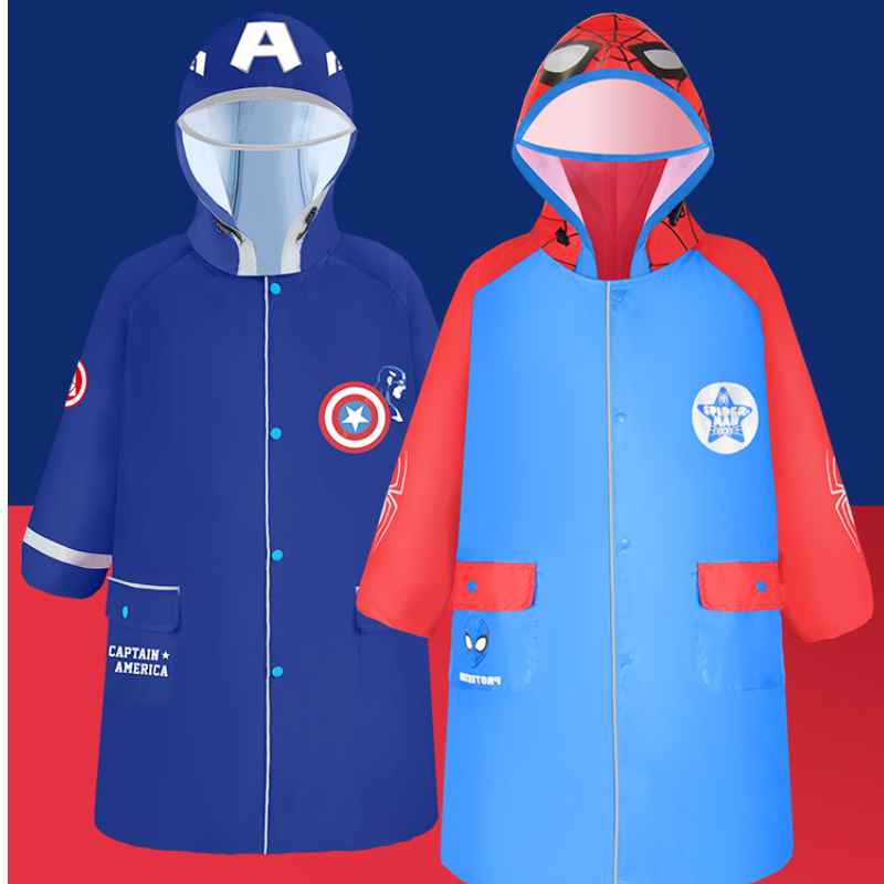 Disney children's raincoat boy's zipper raincoat primary school raincoat cartoon hiking raincoat waterproof backpack position reflective str