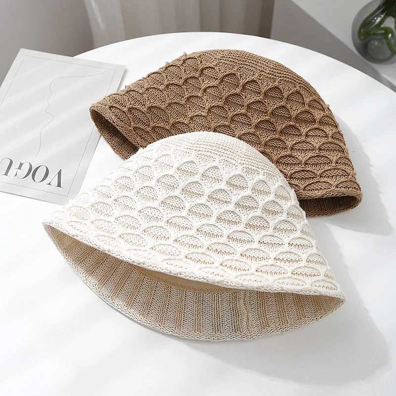 Summer Hats For Women Bucket Hat Female Hollow Shape Knitted Breathable Outdoor Sun Protection Fisherman Cap Female Korean New Y250707