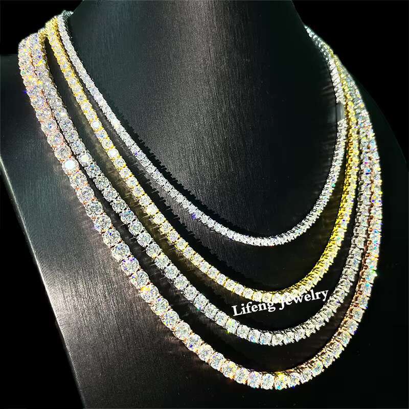 Factory Wholesale Custom Hip Hop Tennis Link Chain Necklace in 3mm-6mm VVS Moissanite 925 Sterling Silver With Diamond for Gift