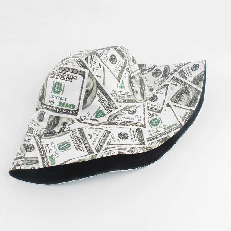 New Dollar Print Fishing Cap Bob Chapeau Femme Reversible Bucket Hat Men Fishing Bucket Hats For Women Harajuku Hip Hop Cap Y250707