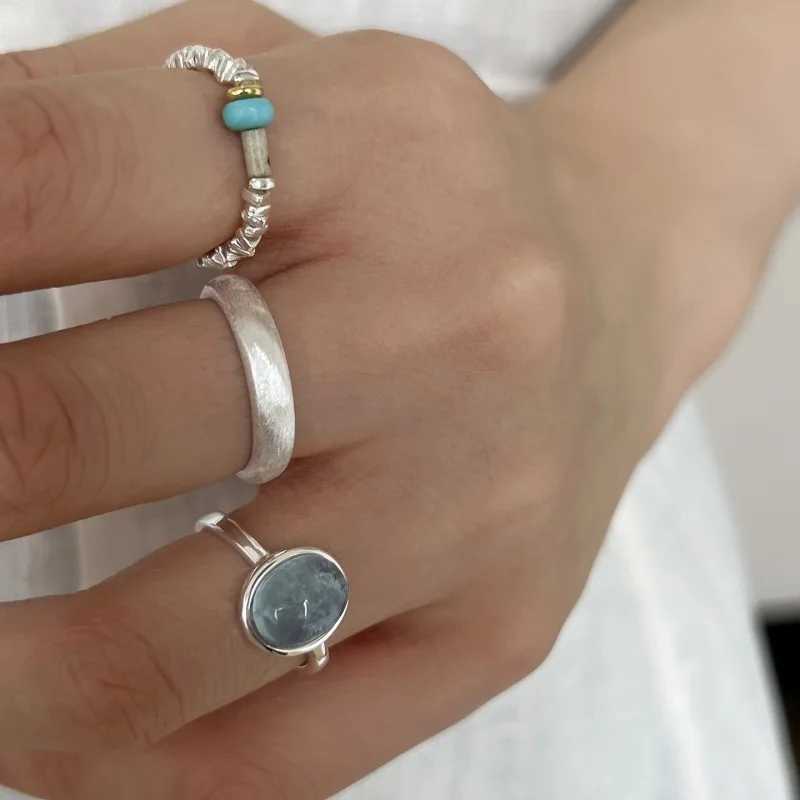 925 Sterling Silver Rings For Women Blue Stone Narrow Simple Minimalist Open Adjustable Finger Rings Fashion Band Female Jewelry XJ250707