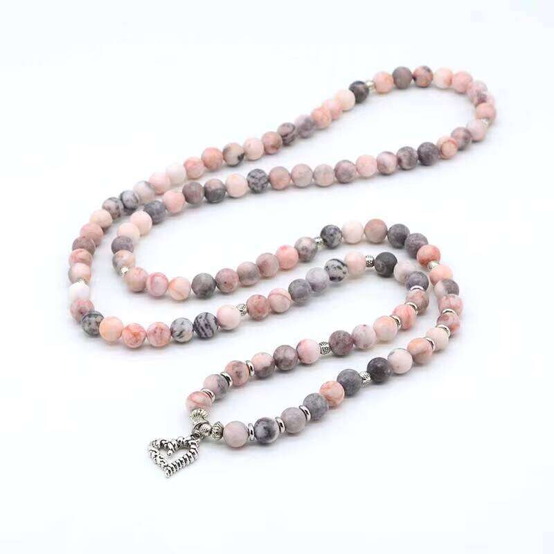 108 Healing Pink Zebra 8MM Boho Bracelet Handmade Natural Stone Beads Mala Necklace Wholesale
