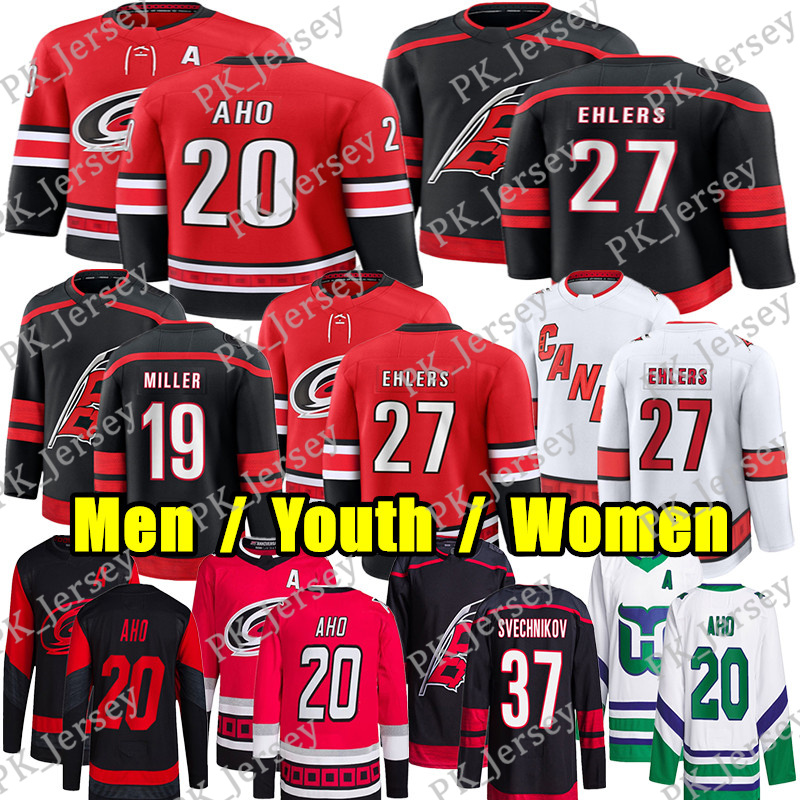 #20 Sebastian Aho carolina hockey jersey #27 Nikolaj Ehlers Seth Jarvis Andrei Svechnikov hurricane jersey Hall K'Andre Miller Logan Stankoven Jaccob Slavin jersey