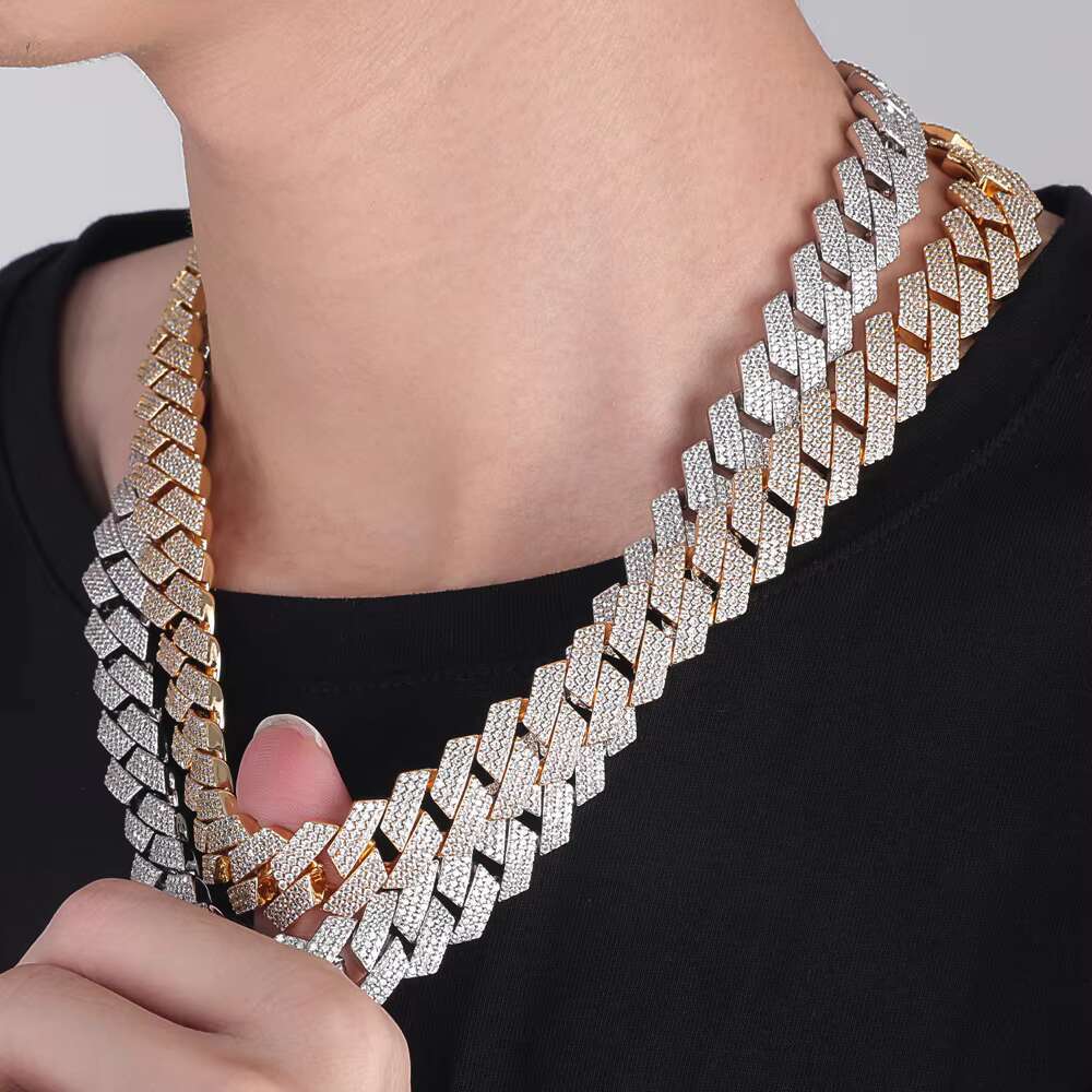 Hiphop Drop Shipping Iced Out GRA VVS Moissanite Sterling Silver Rhodium Plated Box Clasp 3 Rows 15mm Cuban Link Chains