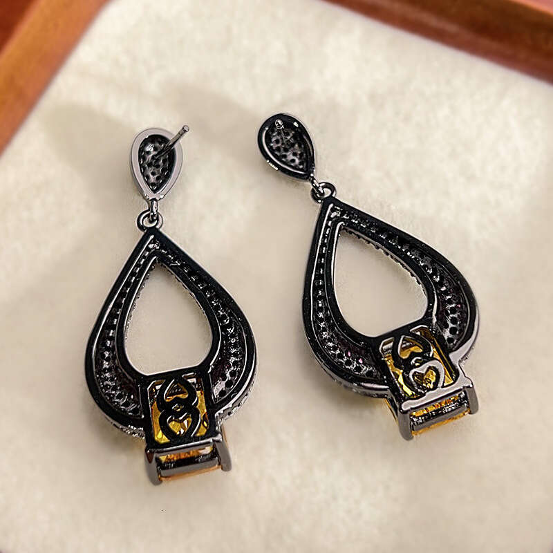 Jewelry Live Room Same Style Black Gold Plated Colorful Gemstone Luxurious Exaggerated Blue Topaz Stud Earrings For Women 674