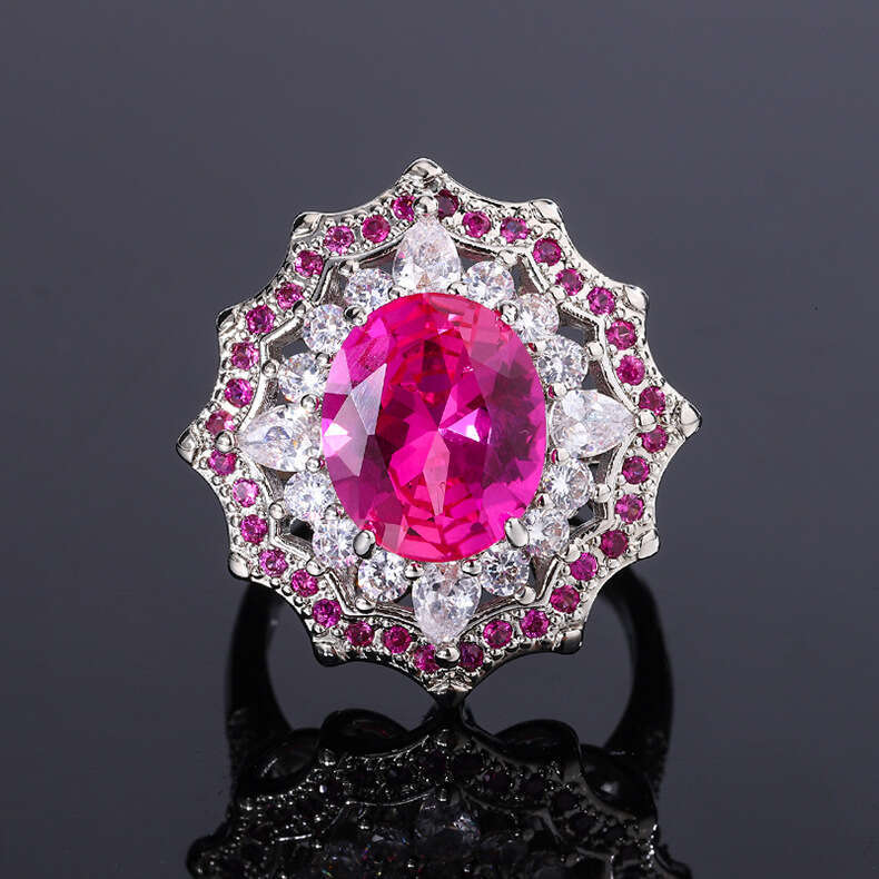 Jewelry Ring French Style Light Luxury Zircon Red Blue Emerald Women's High-End Accessories 1F8