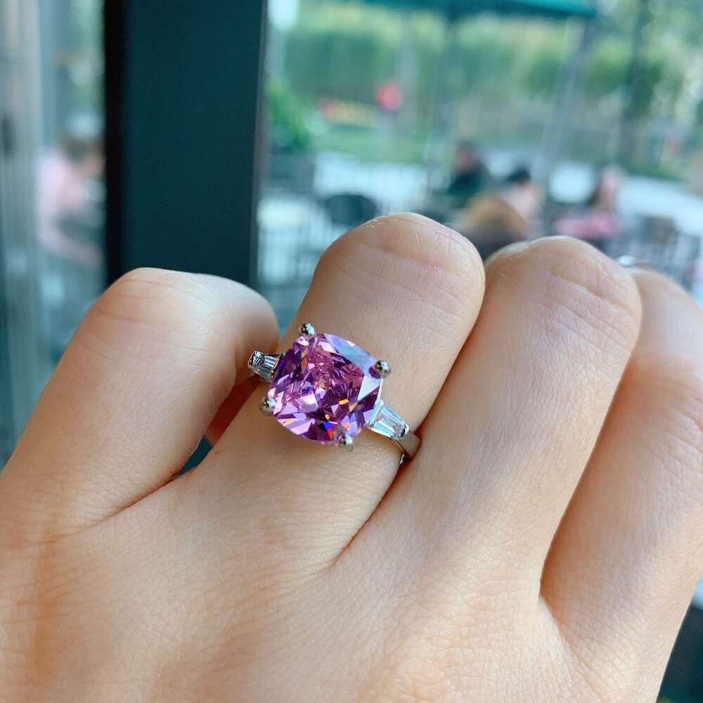Tiktok Live New Style Socialite Square Imitation Emerald Simulated Paraiba Color Jewelry Ring 725