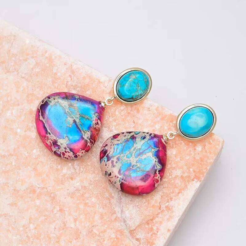 Ethnic Emperor Stone Large Water Drop Jasper Bohemian Spiritual Healing Earrings