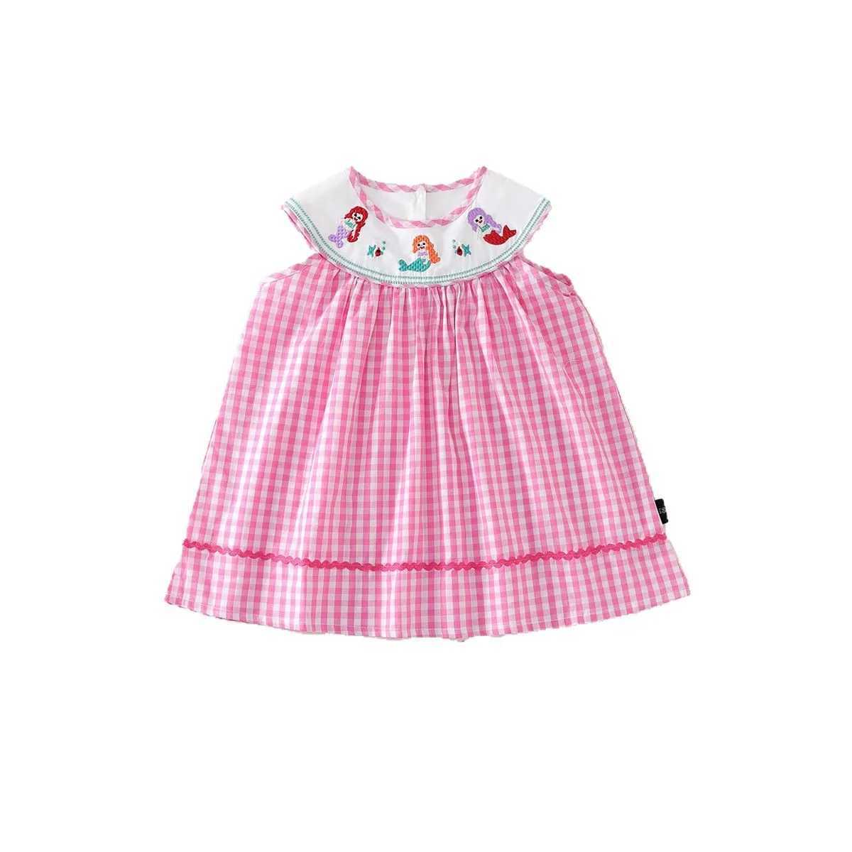 Girls Embroidered Checkered Dress 2025 Summer New Style Children Sweet Style Pure Cotton Sleeveless Vest Skirt R250707
