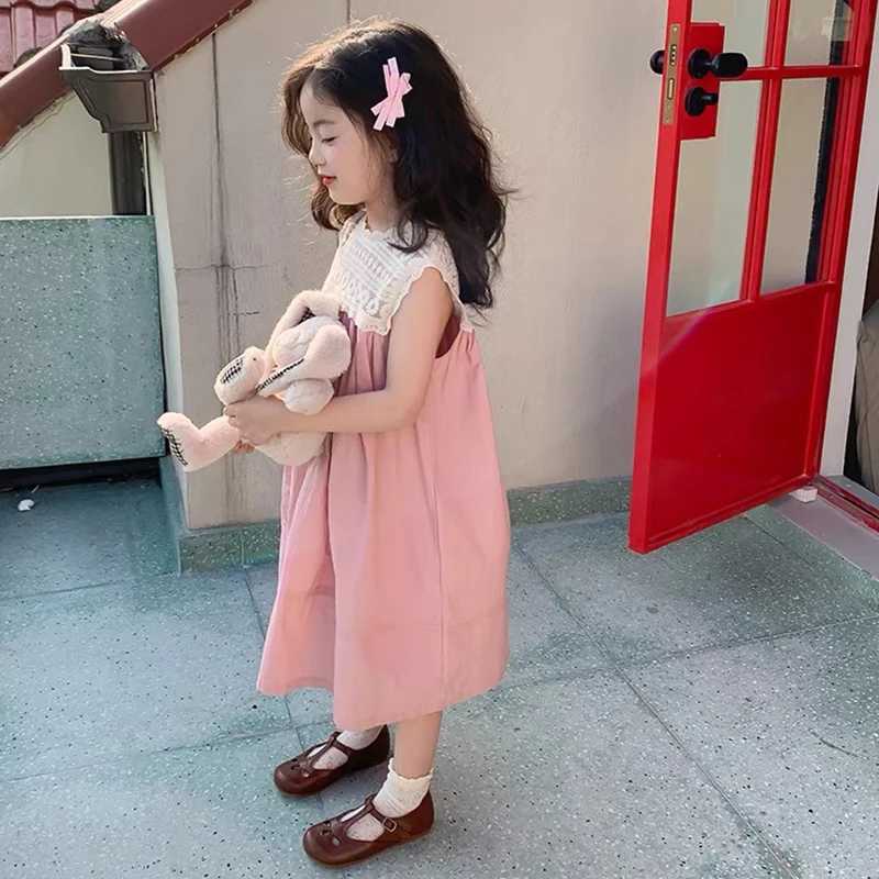 2-7 Years Girls Princess Dress New Fashion Kids Lace Clothes Embroidered Sleeveless Dress Pink Childrens Sweet Vest Dress R250707