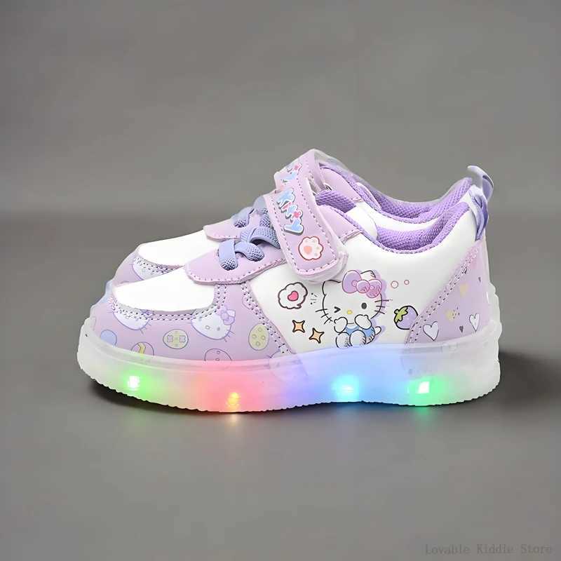 Sanrio Childrens LED Light Shoes Fashion Hello Kitty Girls Sneakers Cute Cartoon Casual Shoes Breathable Kids Sport Shoes w250708