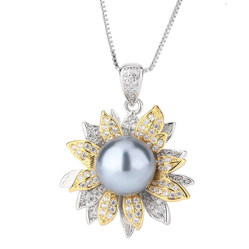 Set Jewelry Imitation Natural Pendant Ring S Sier Needle Gray Pearl Earrings Two-Tone Electroplating B52