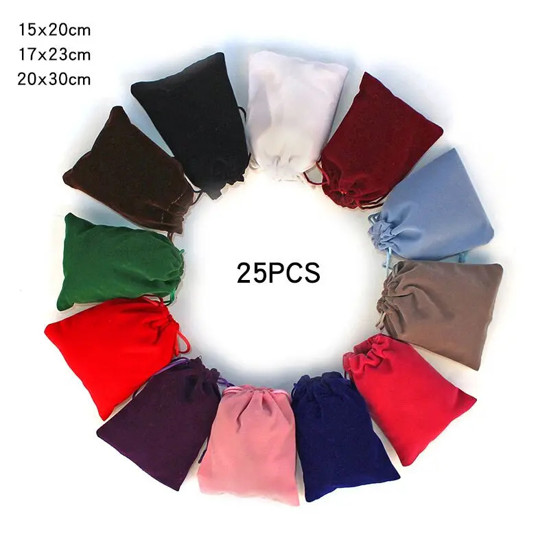 25Pcs 15x20cm 17x23cm 20x30cm Velvet Drawstring Pouch Jewelry Packing Wedding Party Gift Bag 250702