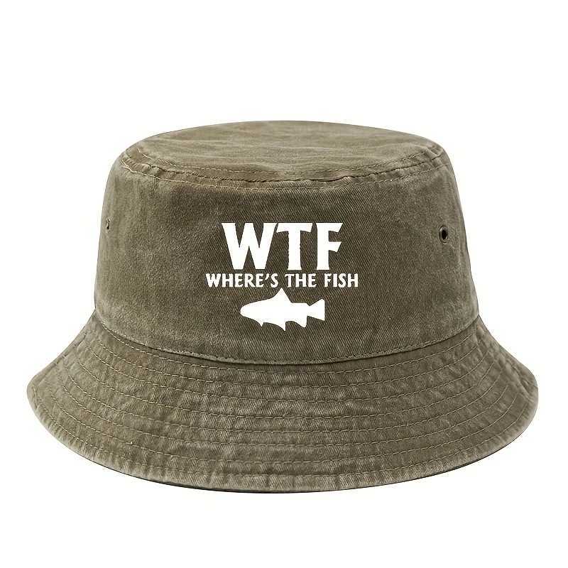 Male and female outdoor fishing fisherman hat WHERES THE FISH print lightweight sun hat camping leisure bucket hat. Y250707