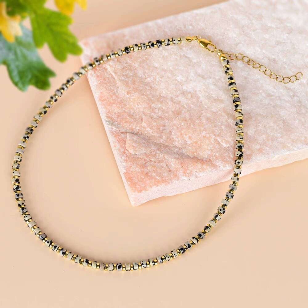 Bohemian Fashion Accessories Cylindrical Spotted Stone Black Gallstone Necklace Handmade Beaded Jewelry