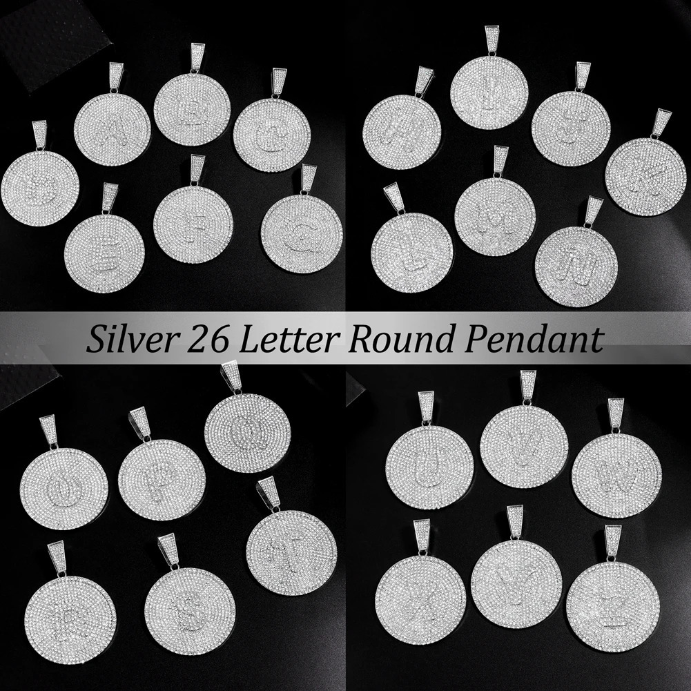 iced Out Round Initial Pendant Necklace 14MM Rhombus Cuban Link Chain 26 Letter Necklaces for Women and Men Hiphop Jewelry 250707