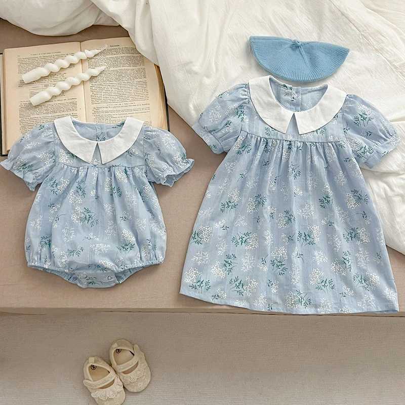 Matching Sisters Outfit Sisters Baby Girls Clothes Girls Dress Kids Summer New Short Sleeve Floral Baby Romper Princess Dress R250707