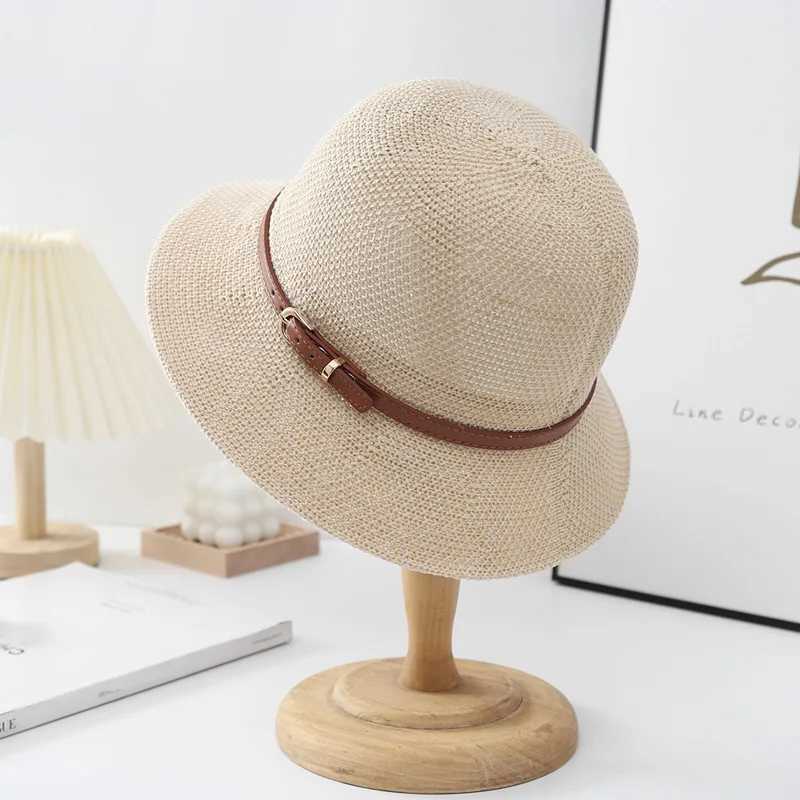 New Fashion Summer Cotton Large Bucket Hat For Women Solid Sun Hats With Belt Female Lady Outdoor Fisherman Hat Bonnet Cap Y250707