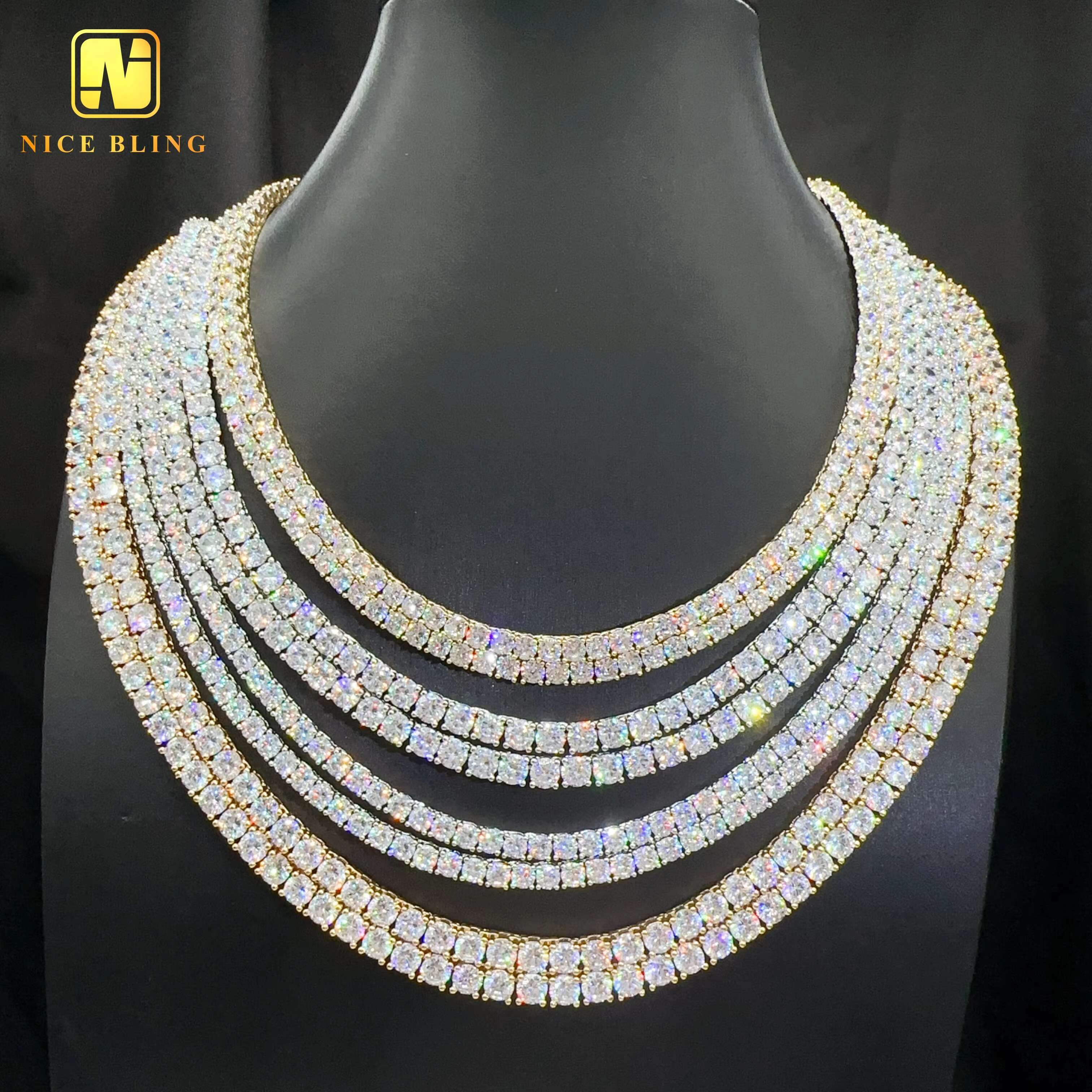 Factory Wholesale Price 18k White Gold Plated 925 silver Moissanite vvs1 Tennis Chains 3mm 4mm 5mm 6mm Handmade Tennis Necklace
