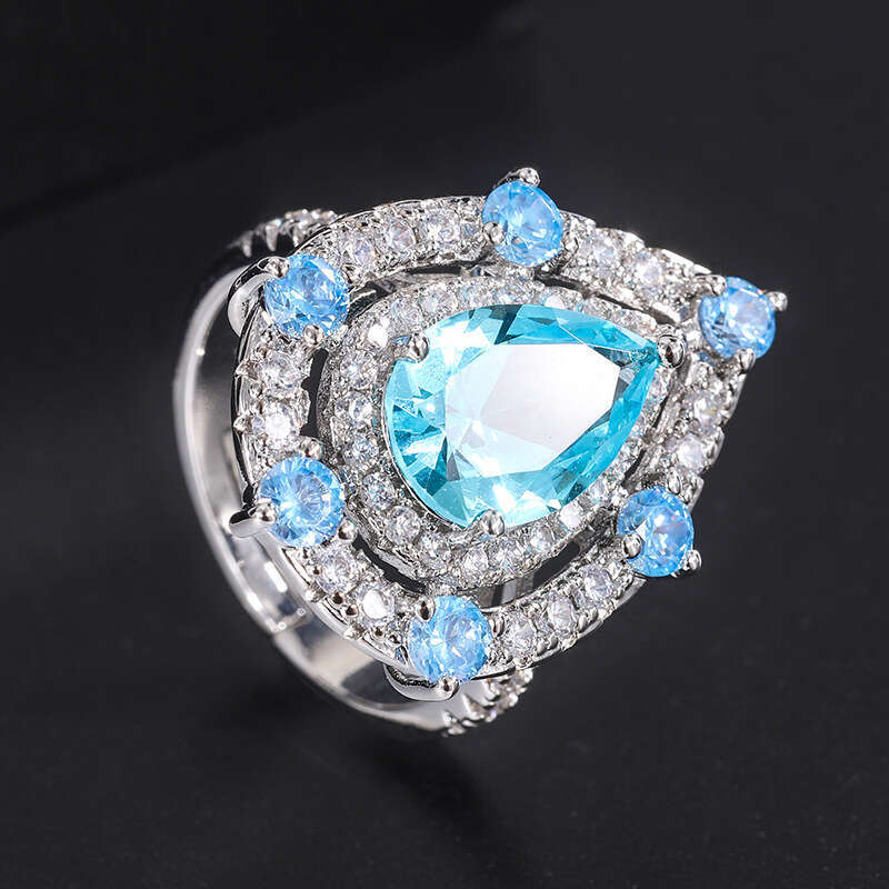 2022 Water Drop Pink Inlaid Zircon Ring Wedding Elegant Diamond Jewelry Fa5