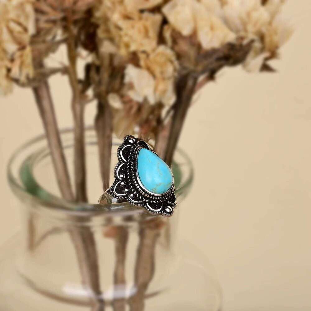 Secondhand Silver Turquoise Natural Stone Ring Women's Gift Boutique Jewelry Clearance