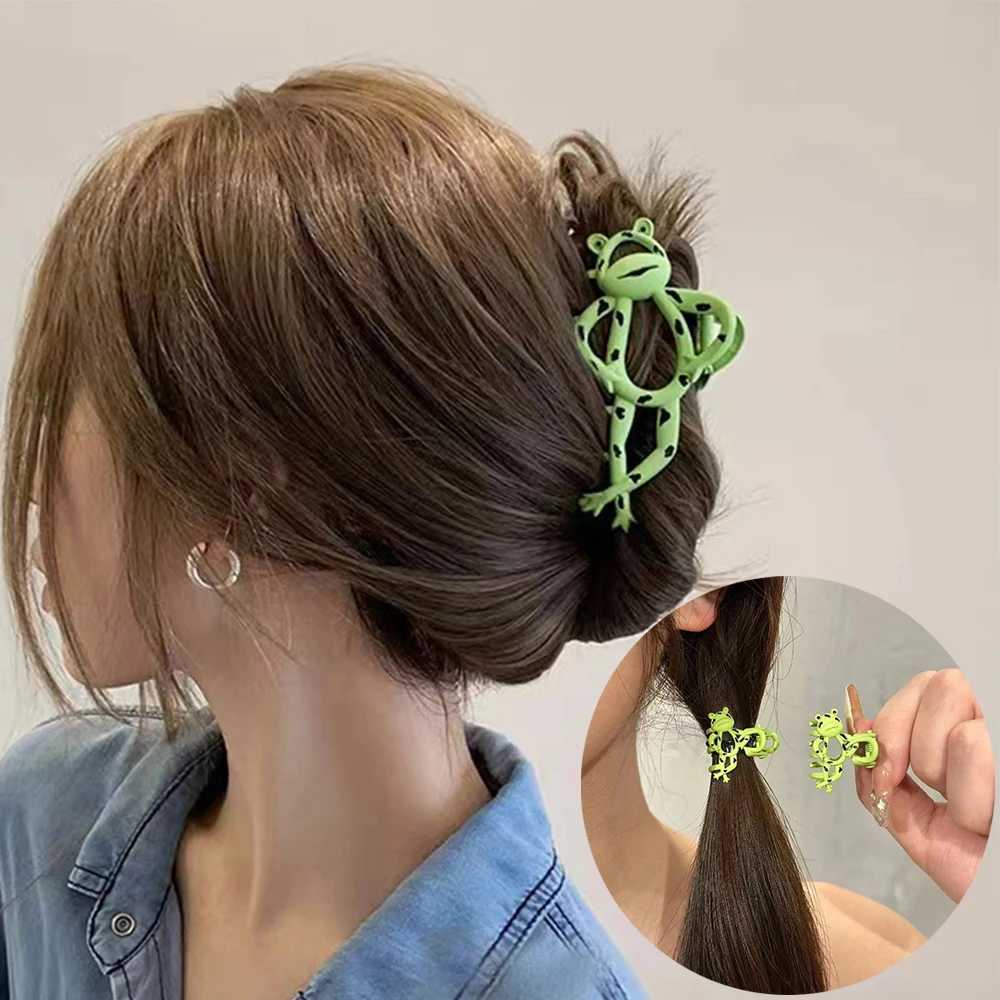 Alloy Cartoon Frog Hair Claw Clip Cute Green Hairpin Clips Free Shipping Barrettes Ponytail Women Girl Shark Hair Accessories Y250707
