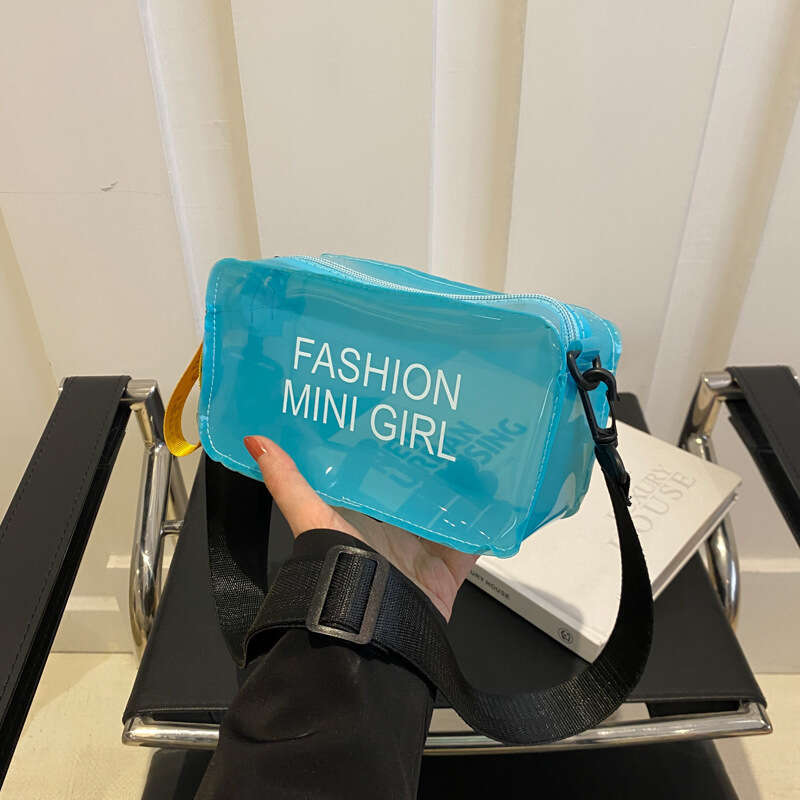 Summer Jelly Transparent for Women New Trendy Korean Version Letter Print Small Square Single Shoulder Handbag Fashion Simple Crossbody Bag