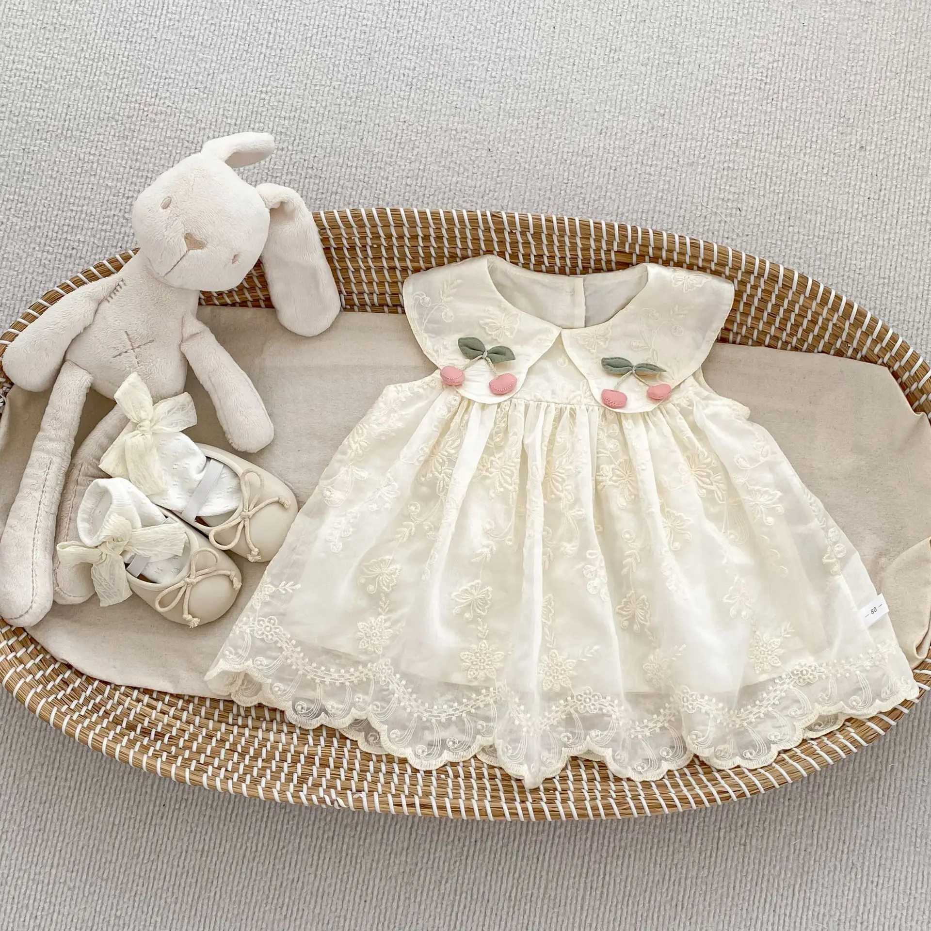 New Summer Dress for Girls Sweet Flower Embroidered Princess Skirt Lotus Leaf Edge Sleeveless Tank Top Skirt for Baby Girls R250707