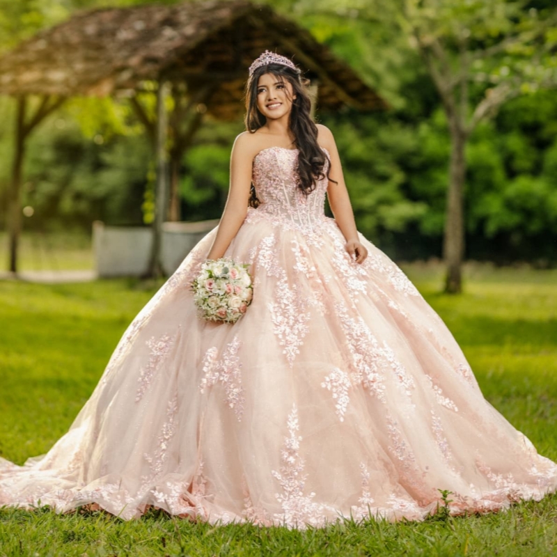 Pink Quinceanera Dresses Ball Gown Off The Shoulder Applique Lace Beading Crystal Tull Corset Party Birthday Sweet 16 Dress Vestidos De 15 Anos