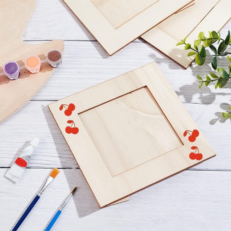 4pcs Unfinished Wooden Picture Frame Square x 6.3 Craft Set Natural Wood DIY Photo Frames for Tabletop Display H260306