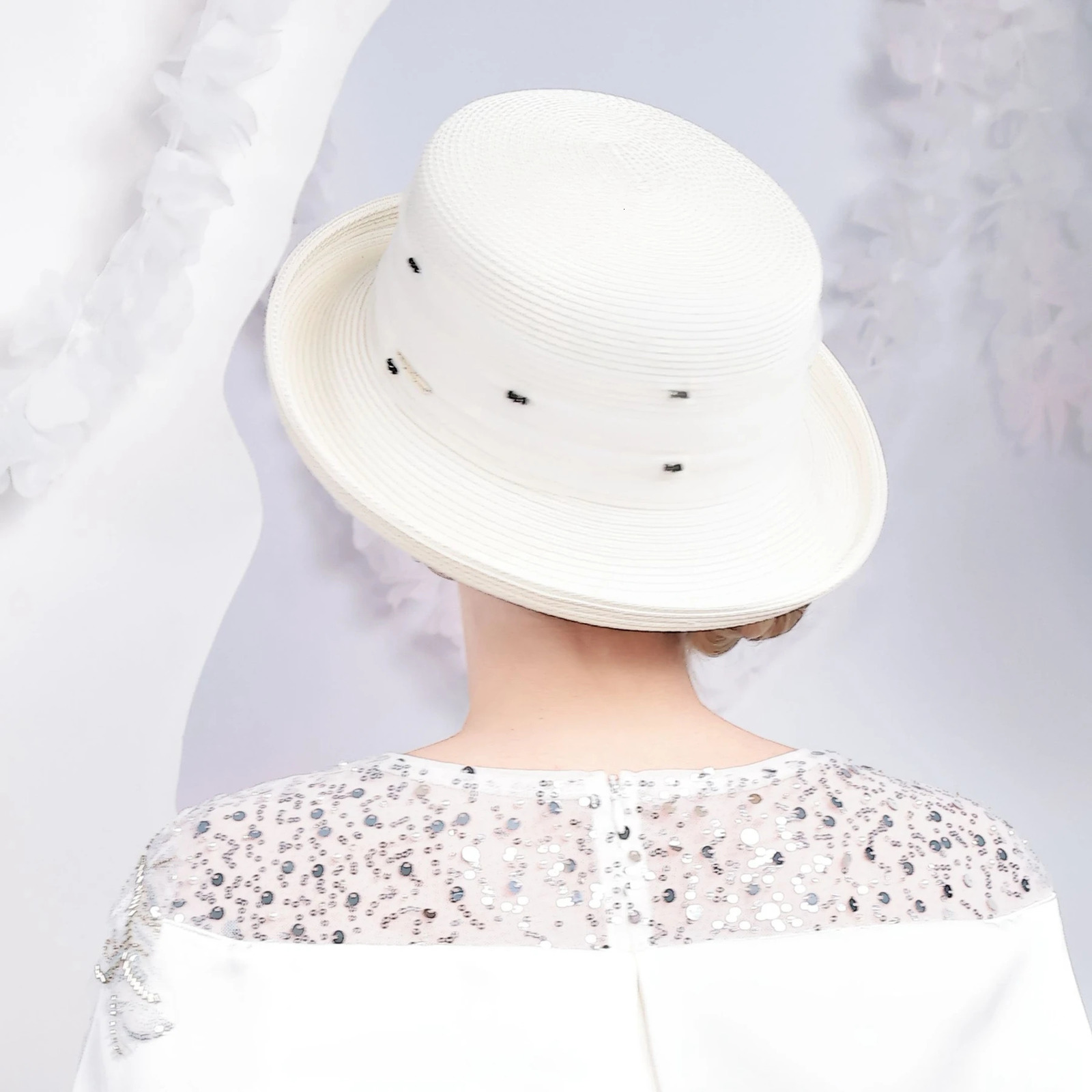 Summer White Church Hats For Women Elegant Wide Brim Straw Bucket Hat Outdoor Beach Sunshade Panama Cap Womens Hat 250707