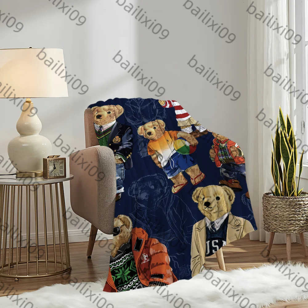 Fashion B-Bears Cute Blanket Plush Nap Sofa rug for P-POLO-S Living Room Warm Office Bedroom Birthday Home Travel Kid Gifts H250708