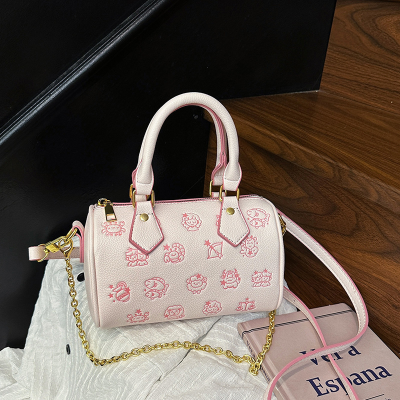 Designer High-End Feel for Women 2025 New Korean Version Cartoon Print Boston Commuter Phone Shoulder Crossbody Light Luxury Women's Bag