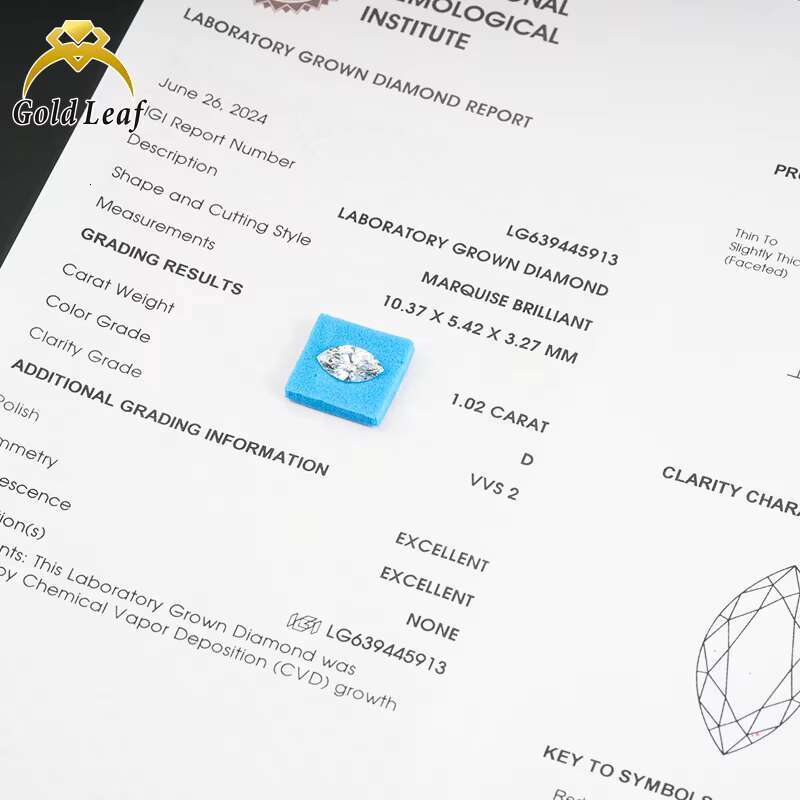Goldleaf D E F Color 1CT 1.5CT 2CT 3ct 4ct 5ct HPHt CVD Lab Grown Diamond Marquise Cut IGI GIA Certified Lab Grown Diamond