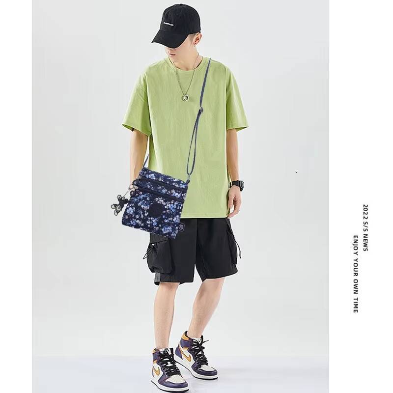 2024 Flower Summer Nylon Men Women Shoulder Messenger Bag Cross Body Phone Purse Lightweight Blue Grey Black Red Purple M0908 ddmynov