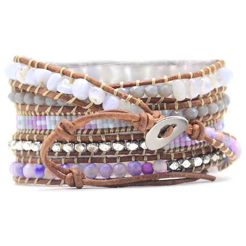 Bohemian Woven Wrapped Japanese Miyuki Seed Beads Bay Agate Leather Bracelet Women's Gift & ODM