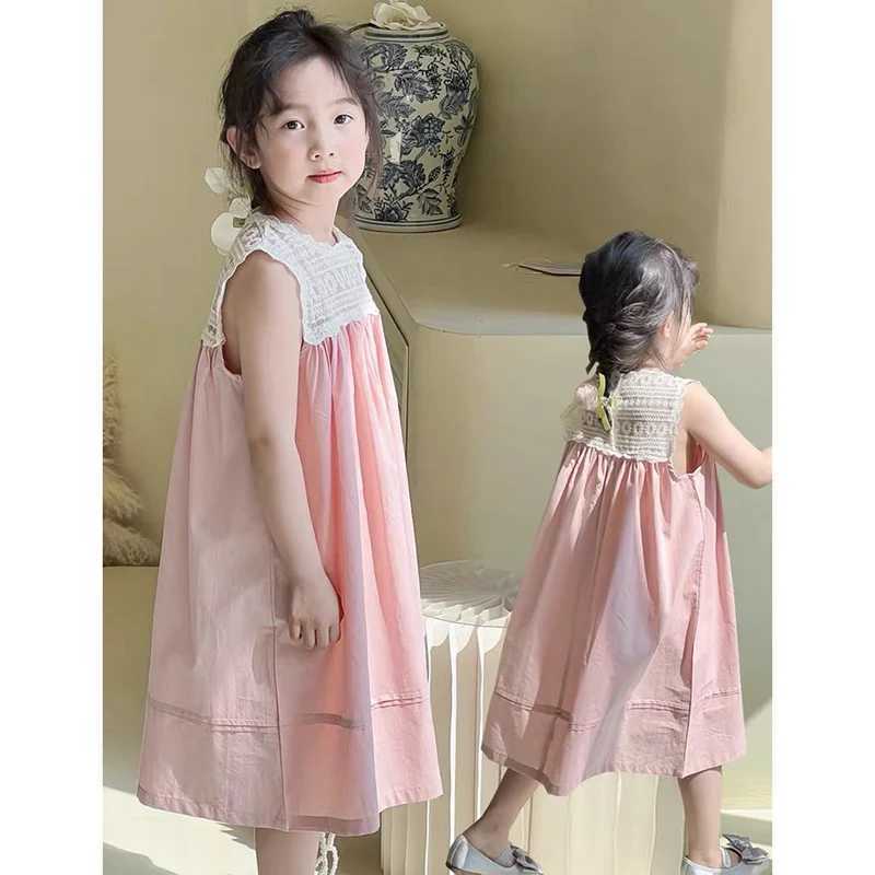 2-7 Years Girls Princess Dress New Fashion Kids Lace Clothes Embroidered Sleeveless Dress Pink Childrens Sweet Vest Dress R250707