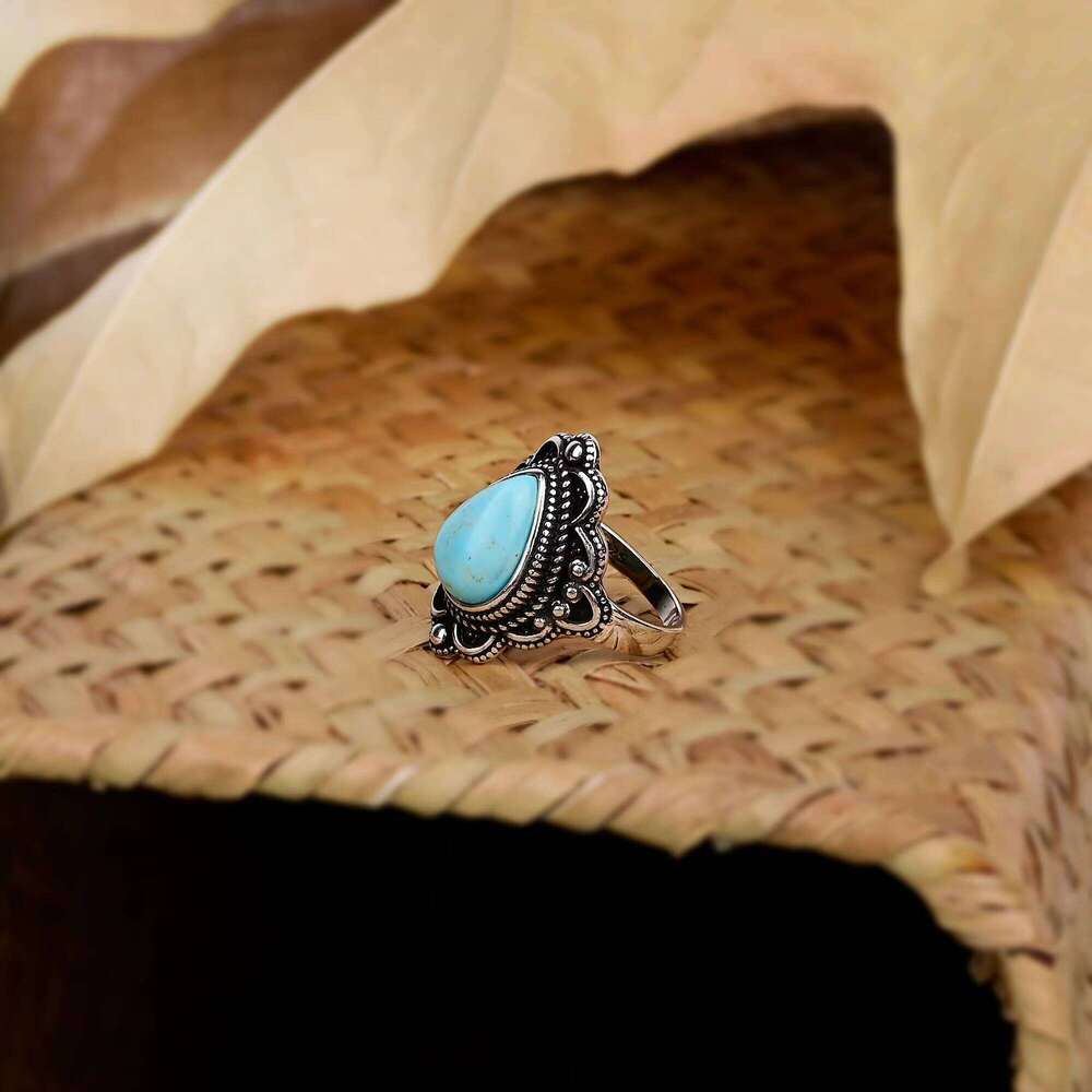 Secondhand Silver Turquoise Natural Stone Ring Women's Gift Boutique Jewelry Clearance