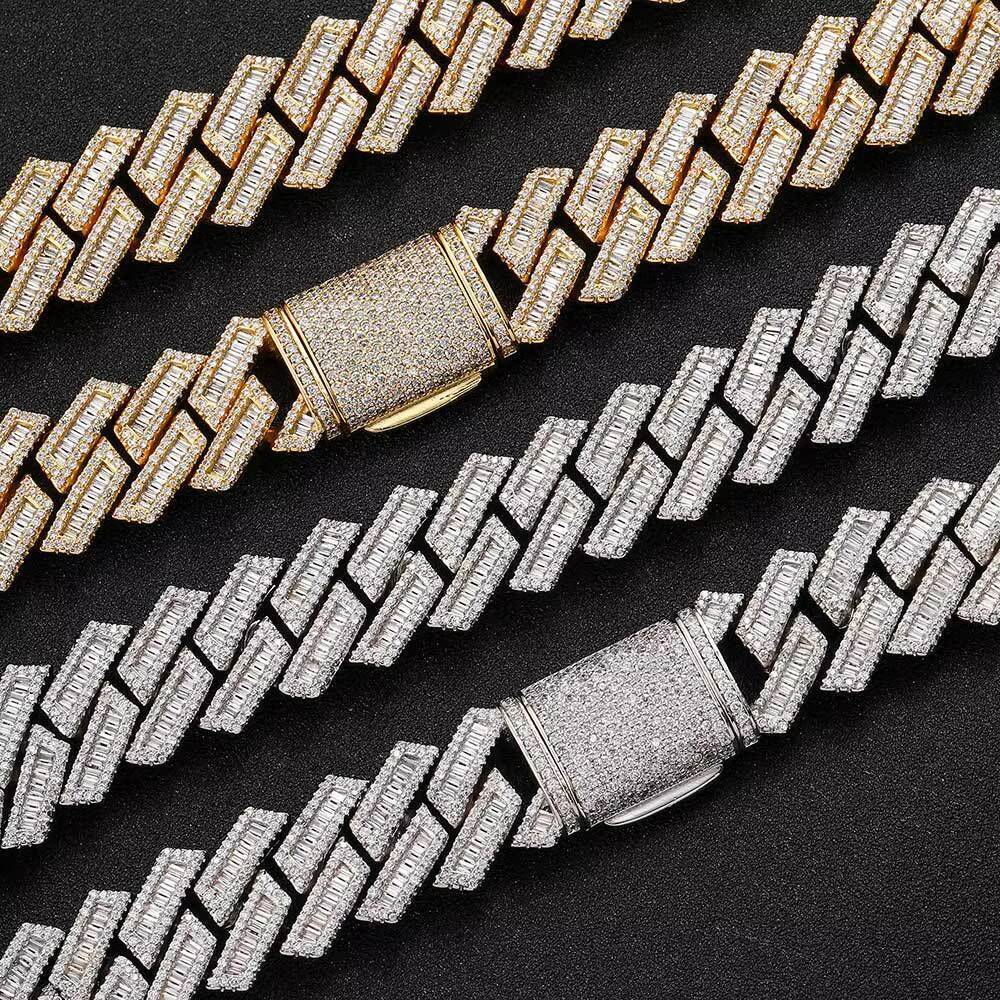15mm High Quality VVS Moissanite Necklace with Solid 10k White Gold Cuban Link Chain Wholesale Available