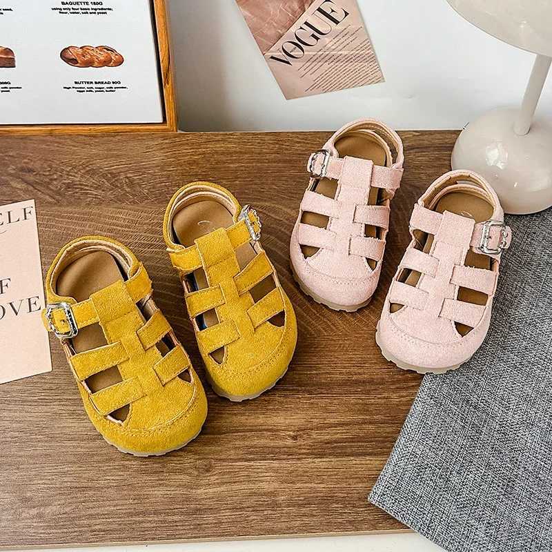 Fashion New Girls Hollow-out Sandals Summer Outdoor Kids Beach Shoes Anti-kick Casual Children Simple Roman Sandals Woven Style R250707