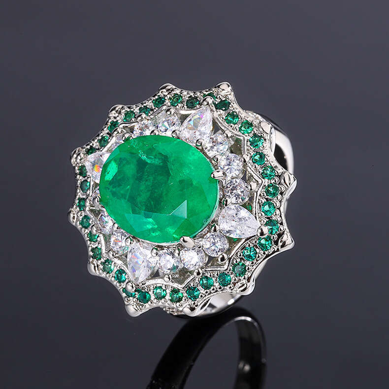 Jewelry Ring French Style Light Luxury Zircon Red Blue Emerald Women's High-End Accessories 1F8