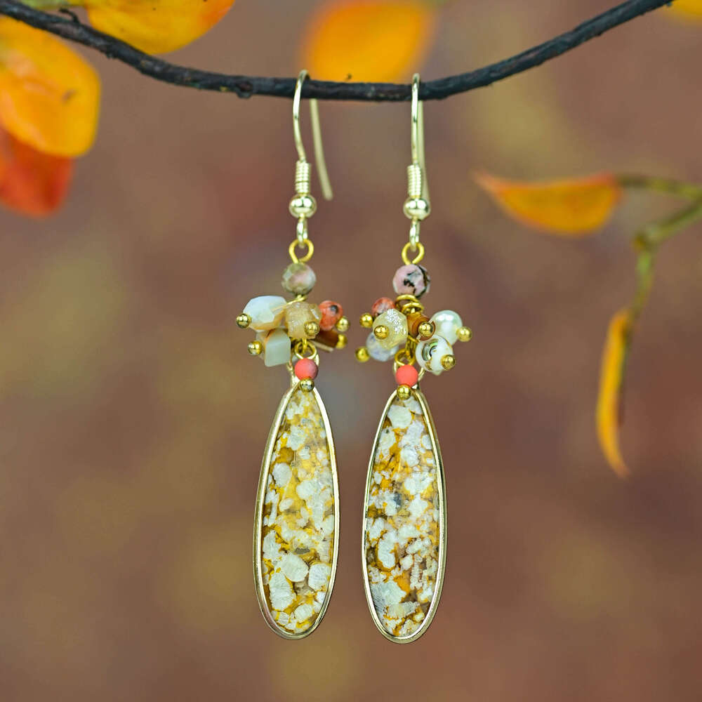 Fashion Ocean Agate Women's Gift Bohemian Natural Stone Pendant Earrings Water Drop Shipment